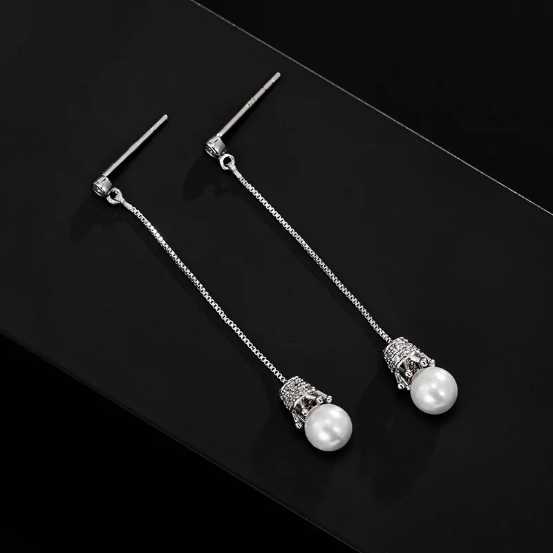 

1 Paire Drop Earrings for Women Fine Jewelry New Fashion Earring Simple White Gold Pearl Earrings Female for Wedding Engagement