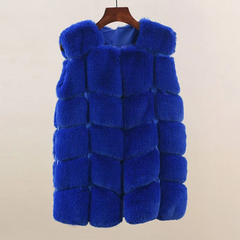 blue Зимнее женское пальто шеран, новинка, Модный повседневный теплый тонкий жилет без рукавов из искусственного меха, женская одежда, длинный меховой жилет casaco feminino - Цвет: blue