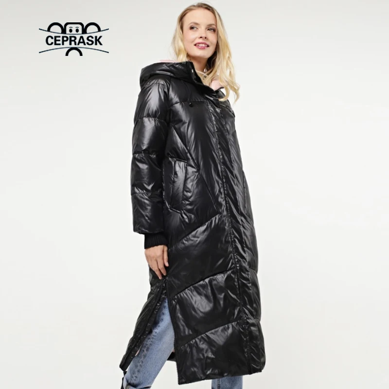 

CEPRASK 2023 High Quality Very Long Parka Women's Winter Down Jacket Puffer Warm Quilted Coat Hooded Female Fashion Outwear