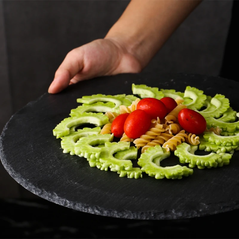 New Western Round Natural Steak Plates Slate Dinner Plate Kitchen Dish Plate Bbq Dessert Cake Dishes Pizza Fruit Tray Stone