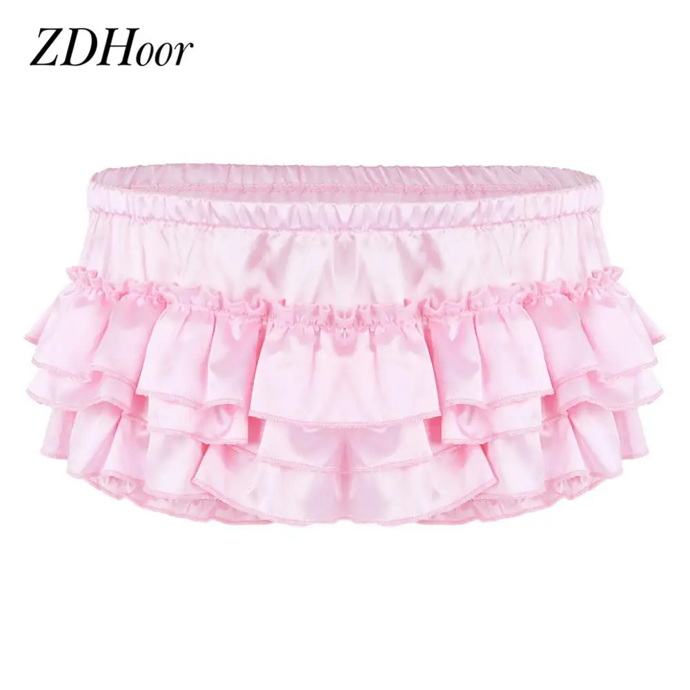 

Mens Exotic Lingerie Shiny Satin Ruffled Bloomer Shorts Tiered Skirted Sissy Panties Gay Men Sexy Briefs Underwear Underpants