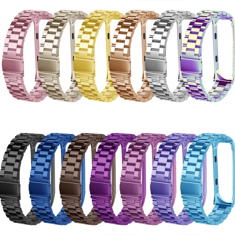 Для Xiaomi mi Band 4 mi Band 3 ремешок из нержавеющей стали три жемчуга стальной ремешок металлический каркас сменный Браслет
