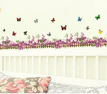 

Purple Flower Butterfly Fence Vinyl Removable Stickers For Nursery Kids Bathroom Window Showcase Decor Mural Wall Sticker Decals