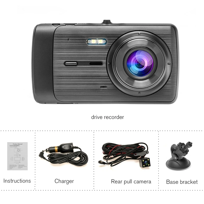 4 дюйма Dash Cam HD 1080P Видеорегистраторы для автомобилей автомобиля Камера 170 ° Широкий Двойной объектив видео Регистраторы Dash Cam с Водонепроницаемый Реверсивный Камера Driv