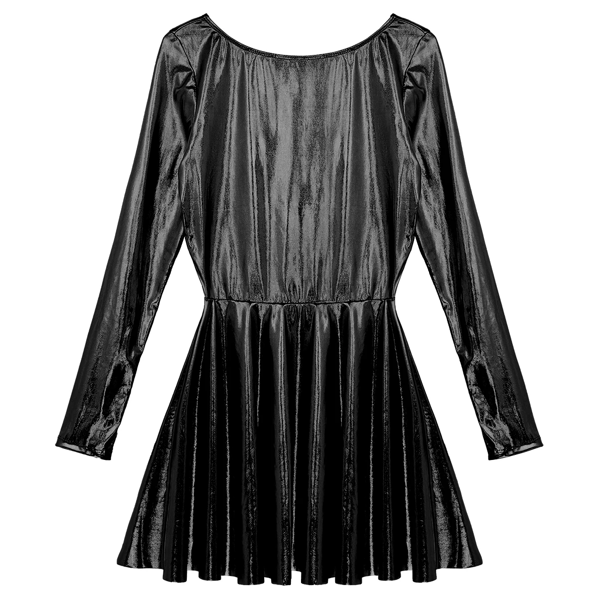 Горячее женское блестящее платье Wet Look Vestidos с глубоким вырезом и длинными рукавами, однотонное ТРАПЕЦИЕВИДНОЕ ПЛАТЬЕ, эротическое вязаное платье с открытыми плечами