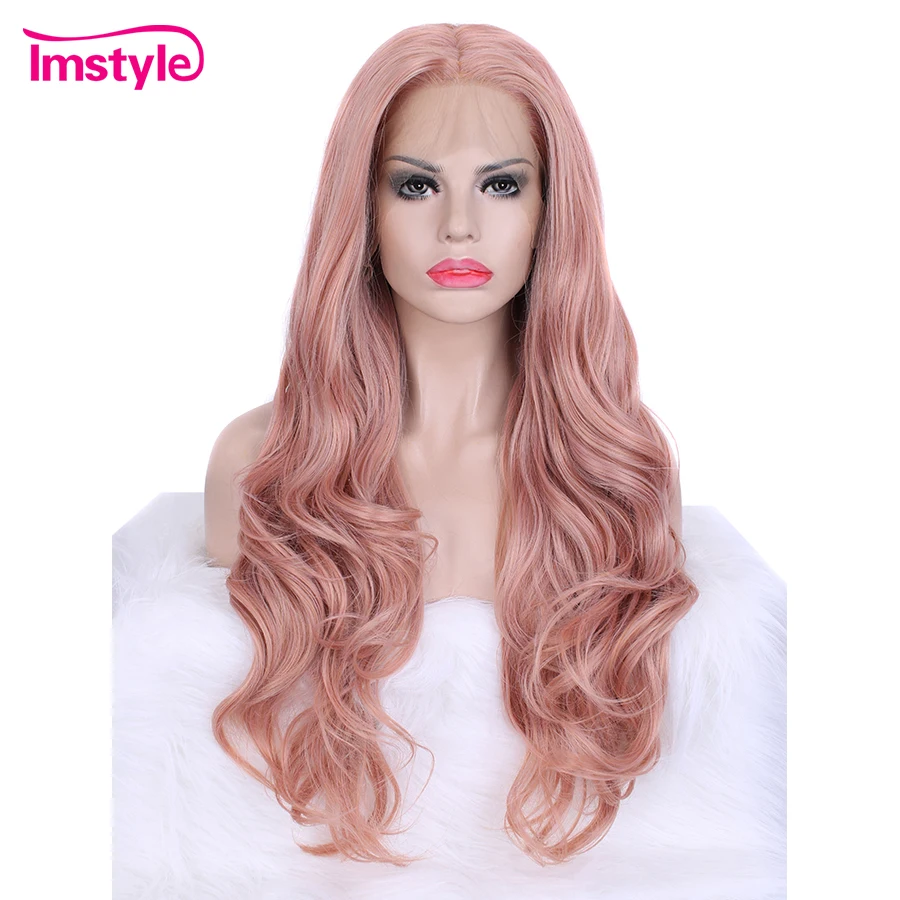 

Imstyle Pink Peach Wig Purple Wigs Synthetic Lace Front Wig Glueless High Temperature Fiber Hair Wigs For Women Cosplay Daily