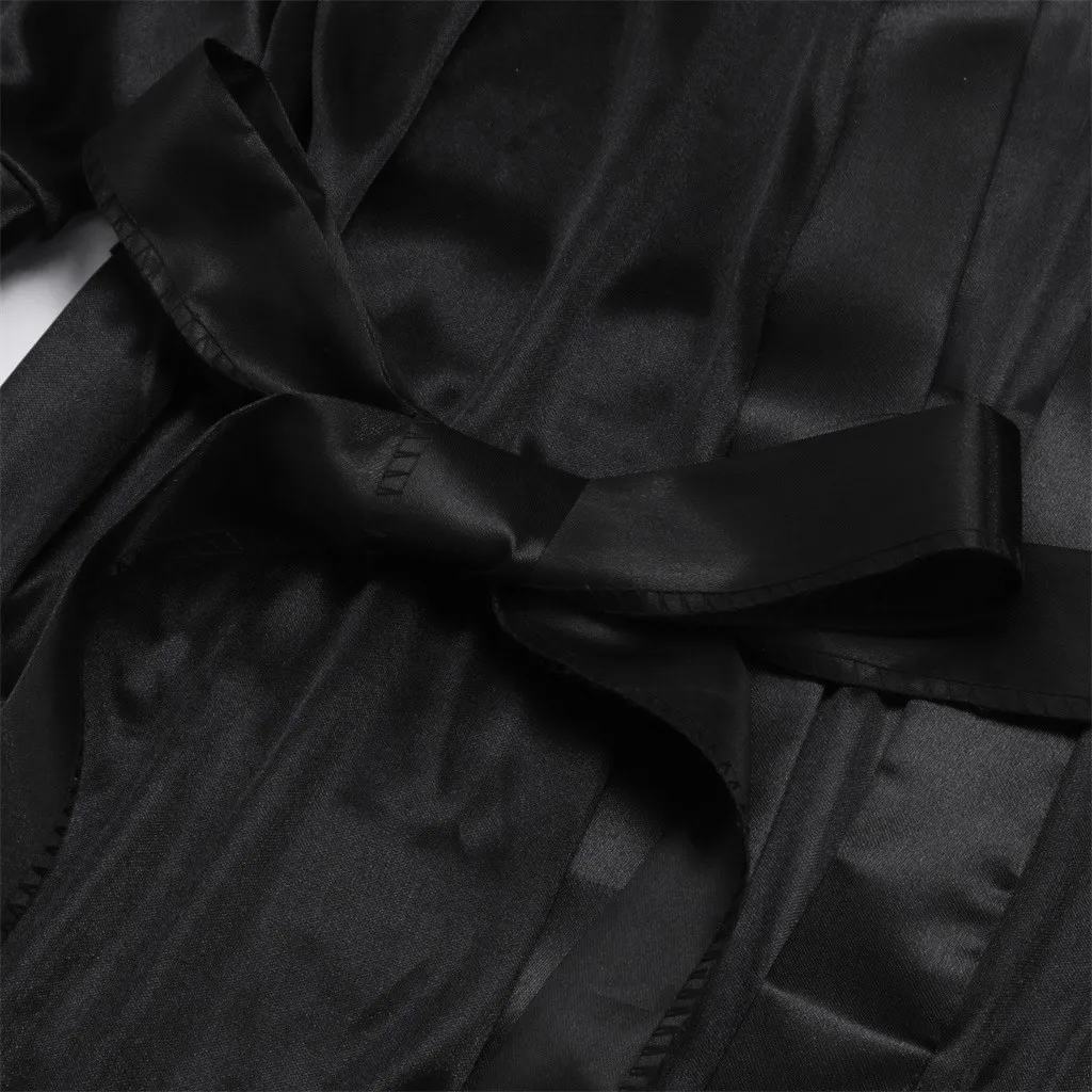 KANCOOLD Женский комплект из 2 предметов, сексуальная однотонная Пижама с v-образным вырезом, атласная ночная рубашка с длинными удобными рукавами, ночная рубашка с поясом из полиэстера