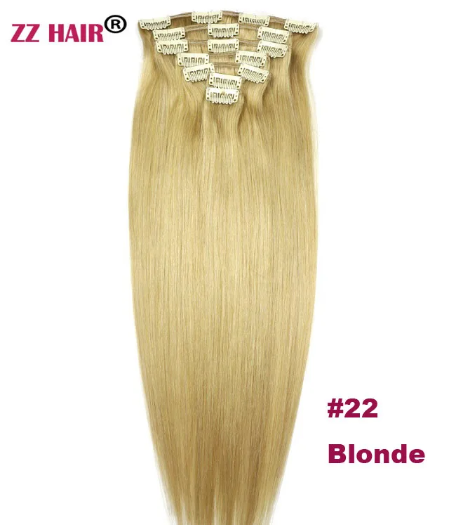 ZZHAIR 100 г-160 г 1"-26" Искусственные волосы одинаковой направленности волос 8 шт. набор зажимов в человеческие волосы для наращивания оптовые волосы набор Натуральные Прямые Волосы - Цвет: #22