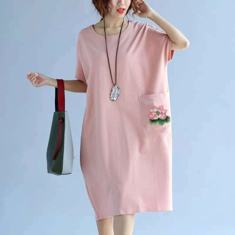 

Women's 2020 Spring And Summer New Knitted Loose Casual Was Thin And Obese Sisters Cover Belly Plus Size Dress Vestidos WF102