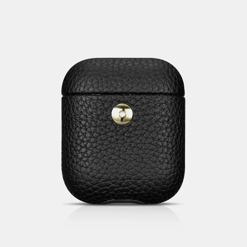 Black Чехол AirPods, ICARER настоящий кожаный чехол Airpods(передний светодиодный не виден) Беспроводная зарядка для Apple AirPod 2& 1 - Цвет: Black