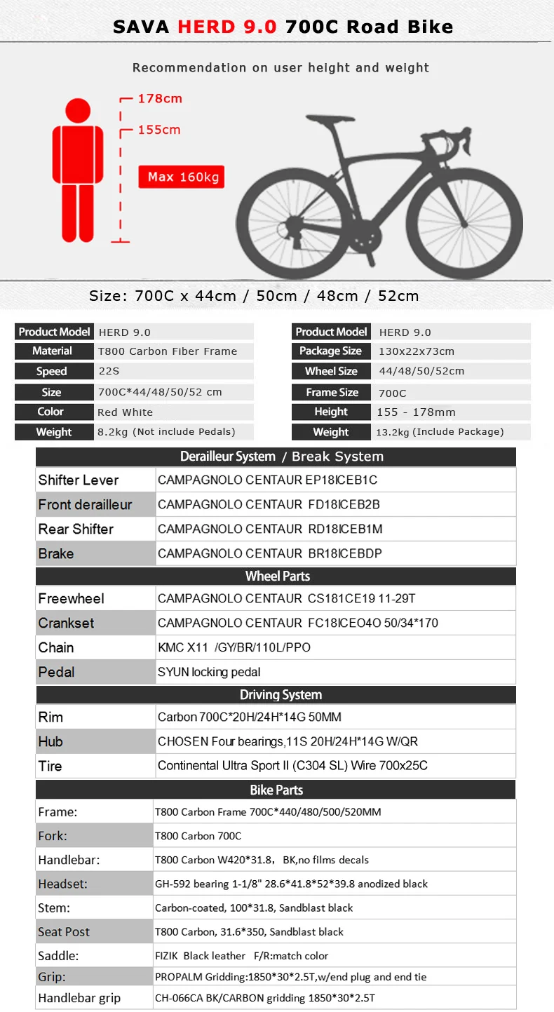 Discount Carbon Road Bike 8.2kg Carbon fiber Road bike Carbon 700c racing bike Complete Road bicycle  with Campagnolo Centaur 22 speeds 4