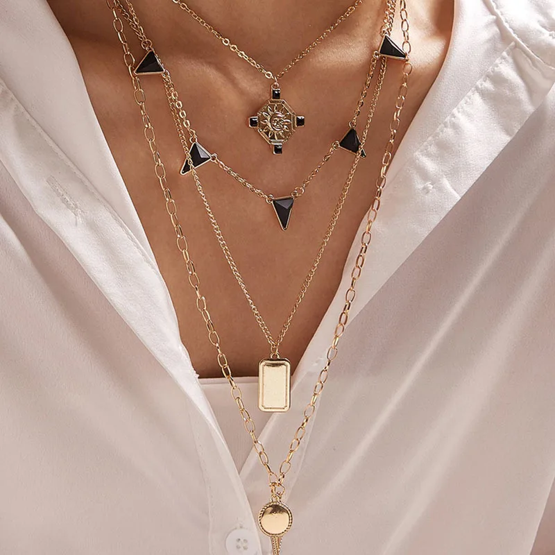 Meetvii 2020 Bohemian Black Crystal Beads Multi Layer Necklaces for Women Vintage Butterly Round Pendant Necklace Jewelry Collar | Украшения