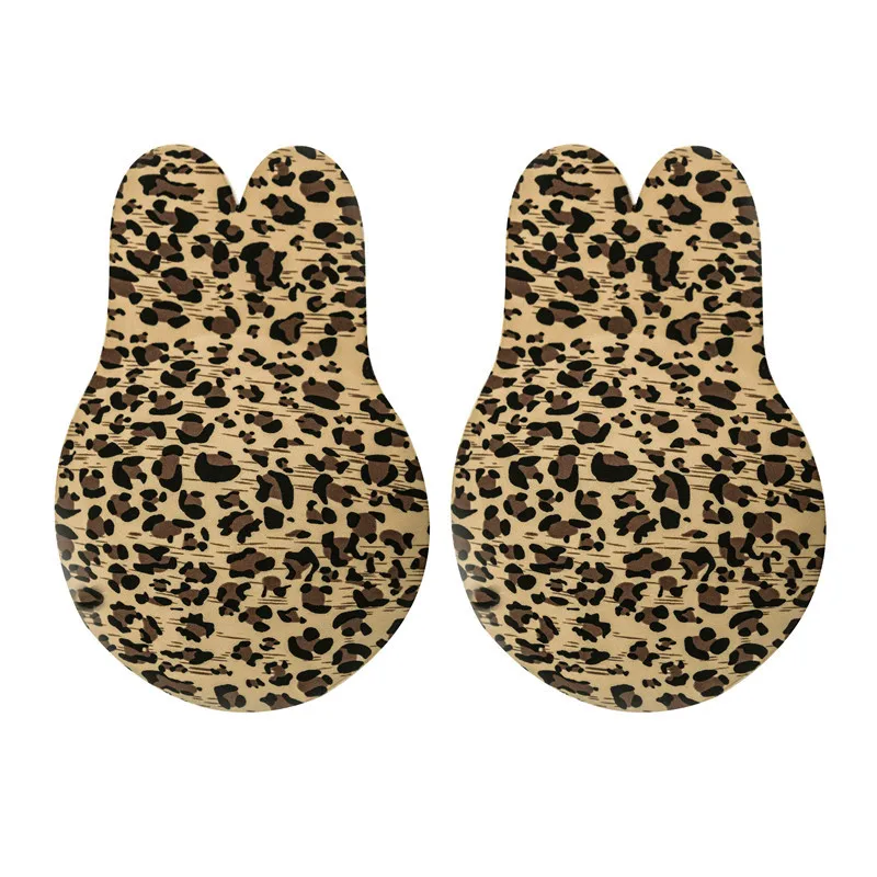Yellow Leopard Женский невидимый бюстгальтер с милыми заячьими ушками и леопардовым узором, дышащий био-силиконовый чехол для сосков, антиобвисающие наклейки на грудь - Цвет: Yellow Leopard