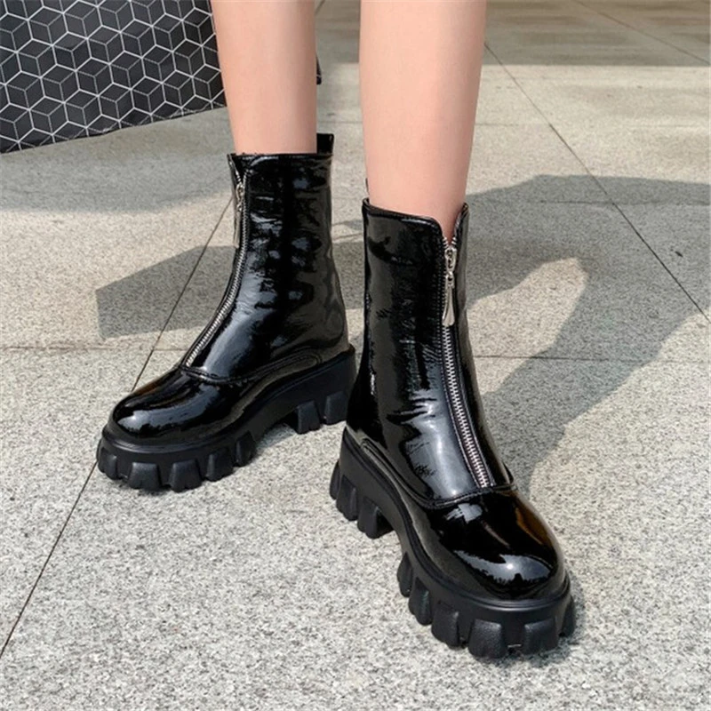 Patent leather chunky boots Clearance