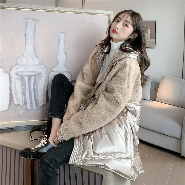 Heydress женские зимние толстые парки со стоячим воротником модные замшевые лоскутные куртки из овечьей шерсти Женские повседневные свободные глянцевые куртки