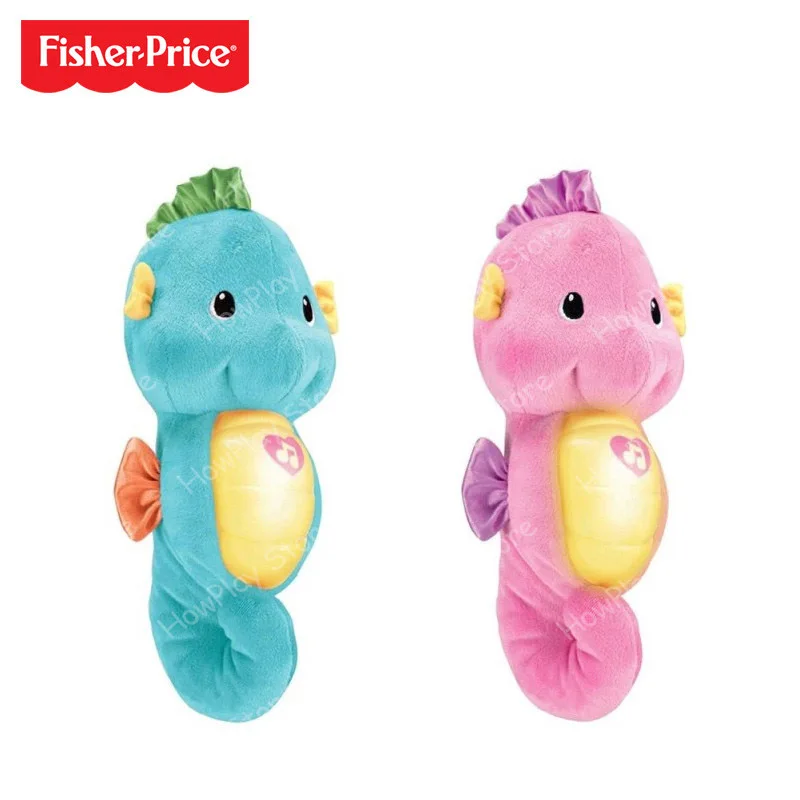 Fisher-Price детские игрушки от 0 до 12 месяцев, Детские музыкальные игрушки, светящиеся морские лошади, обучающая игрушка, плюшевый гиппокамп, кукла - Цвет: blue and pink