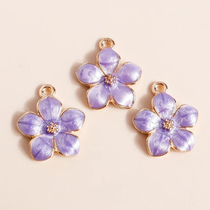 10pcs 17*15mm Cute Enamel Flowers Charms For Jewelry Making Cute Sakura Charms Pendant Necklace Keychain Diy Making Accessories