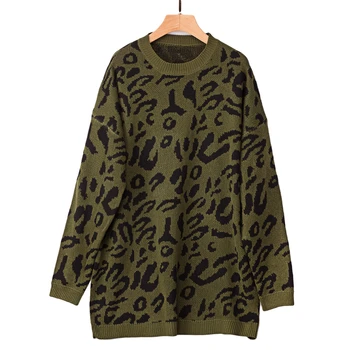 

Women Sweater Leopard Printing Fashion O Neck Long Sleeve 2020 Casual Female Loose Pullover 2020 New Women Sweater Knitted Tops