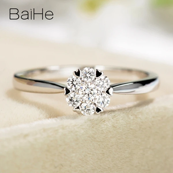 BAIHE Solid 14K белое золото 0.25ct Сертифицированный H/SI круглый натуральные Алмазы обручальные женские модные ювелирные изделия кольцо