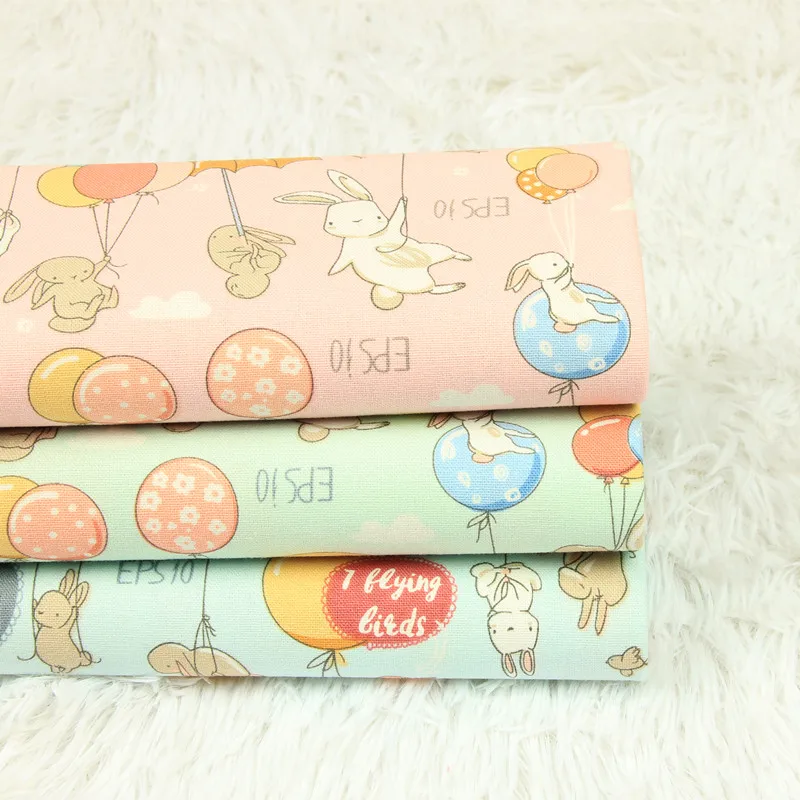 

half yard thicken cotton fabric with cartoon cute little rabbit print handmade DIY bag garment sewing cloth 100% cotton T670