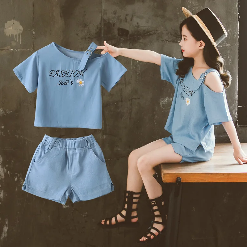 

Girls Summer Suit 2020 New Style 2PC Summer Children's Tide Flowers Clothes Newest Fashion Cute Kids Set Girl Clothing 8101214