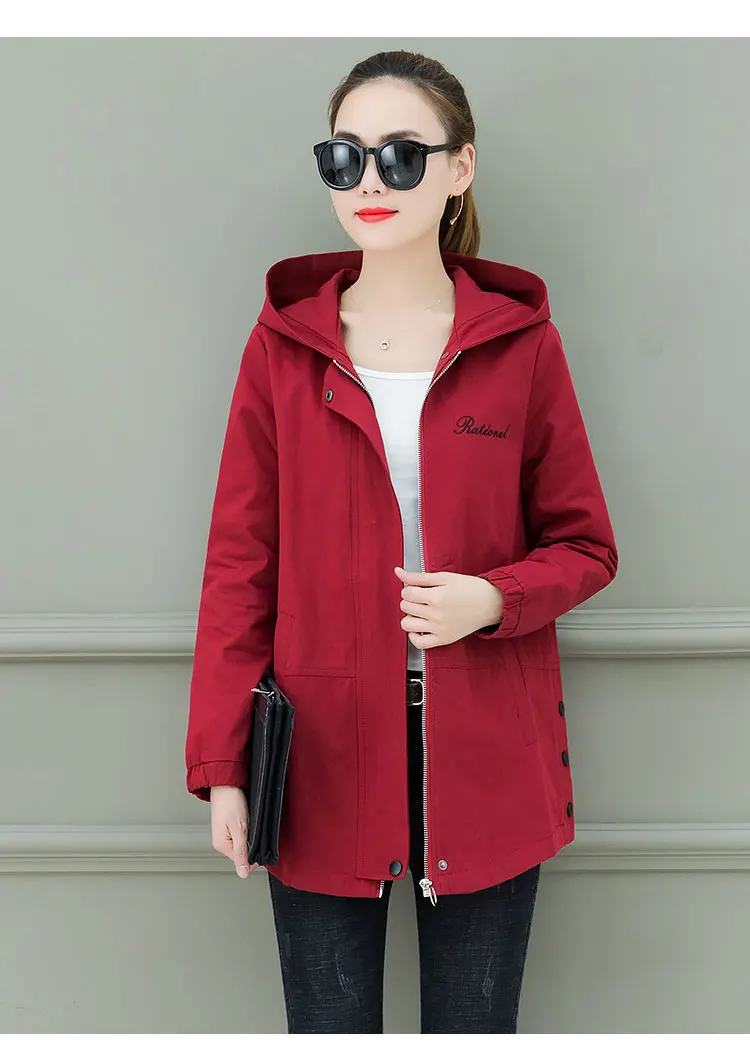 Short-height Trench Coat Women's Mid-length New Style WOMEN'S Dress Spring Clothing Korean-style Casual Army Green Hooded S