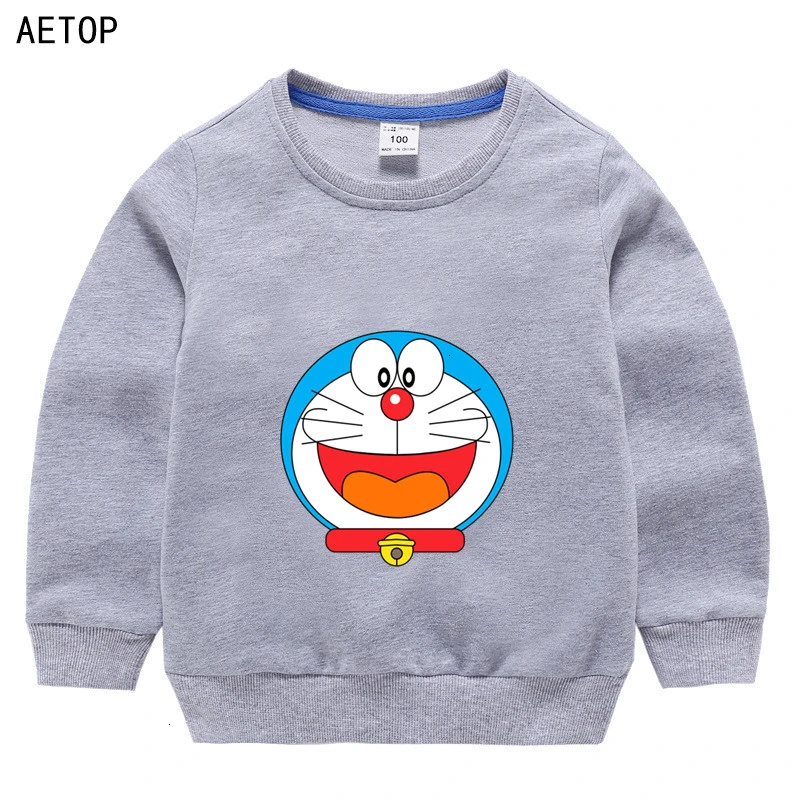 Wholesale winter Doraemon Sweatshirt Boys Girls Funny lovely color Kids O-Neck Tops Children Cartoon Baby