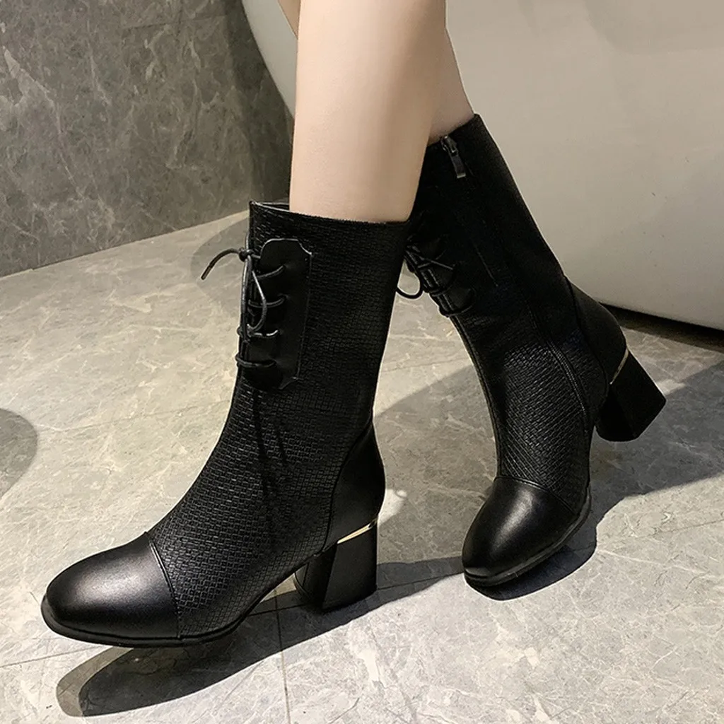 High-heeled Pu Leather Women Winter Boots Thick Wool Warm Women Martin Boots High-quality Female Snow Boots Plus Size 35-40#3