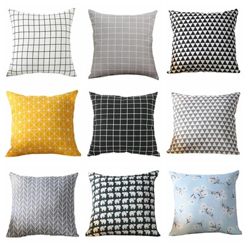 

Printing Polyester Decorative Throw Pillows Case Yellow Black Square Geometric Cushion Cover Car Home Decor