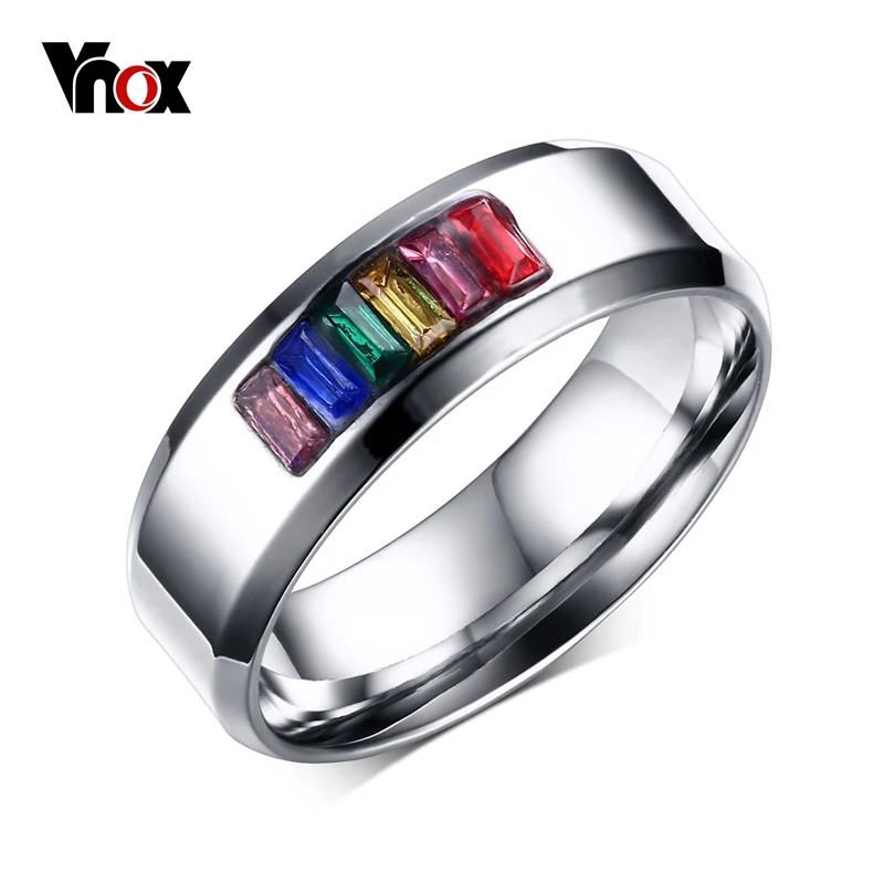 Vnox кристалл кольцо для Для женщин 316L Нержавеющая сталь Модные женские Радуга
