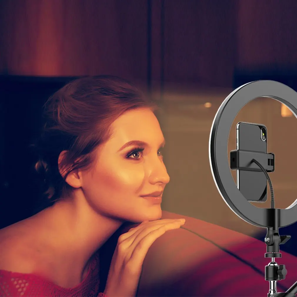 26 см интерфейс Dimmable USB светодиодный селфи кольцо свет камера телефон фотография видео макияж лампа с штатив телефон клип