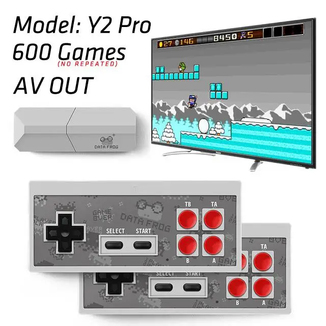 Y2 Pro Retro Video Game Console 8 Bit Mini Wireless Console AV Output Dual Gamepad Game Console Build-in 600 Games d29 - Цвет: Серый