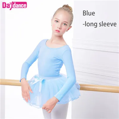 Детская балетная пачка Розовый Тонкий Одежда для танцев leotard для девочек принцесса балетное платье для детей - Цвет: long sleeve skyblue
