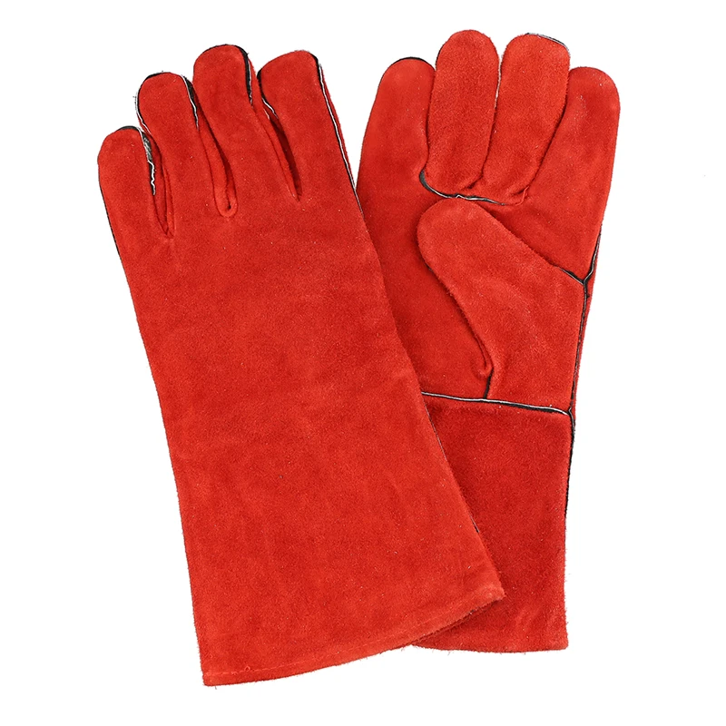Кожаные перчатки сварочные термостойкая перчатка красные перчатки для сварки