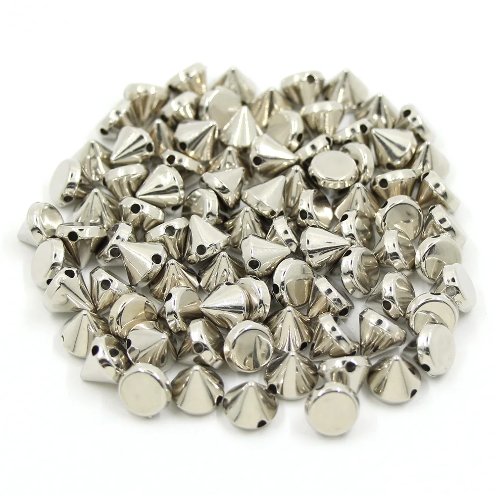Cone Studs Plastic CCB Spikes And Studs 100pcs Gold Slive Black Sew On Rivets For Garment Decoration 6/8/10/12MM metal rivets metal studs metal brads