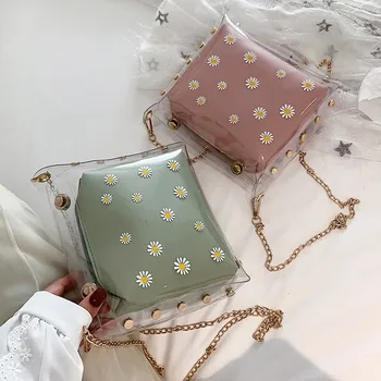 

Transparent Jelly Bag for Women 2020 daisy Pattern PU Leather Shoulder Bag Small Chain Ladies Handbags Female Mini Pouch Teenage