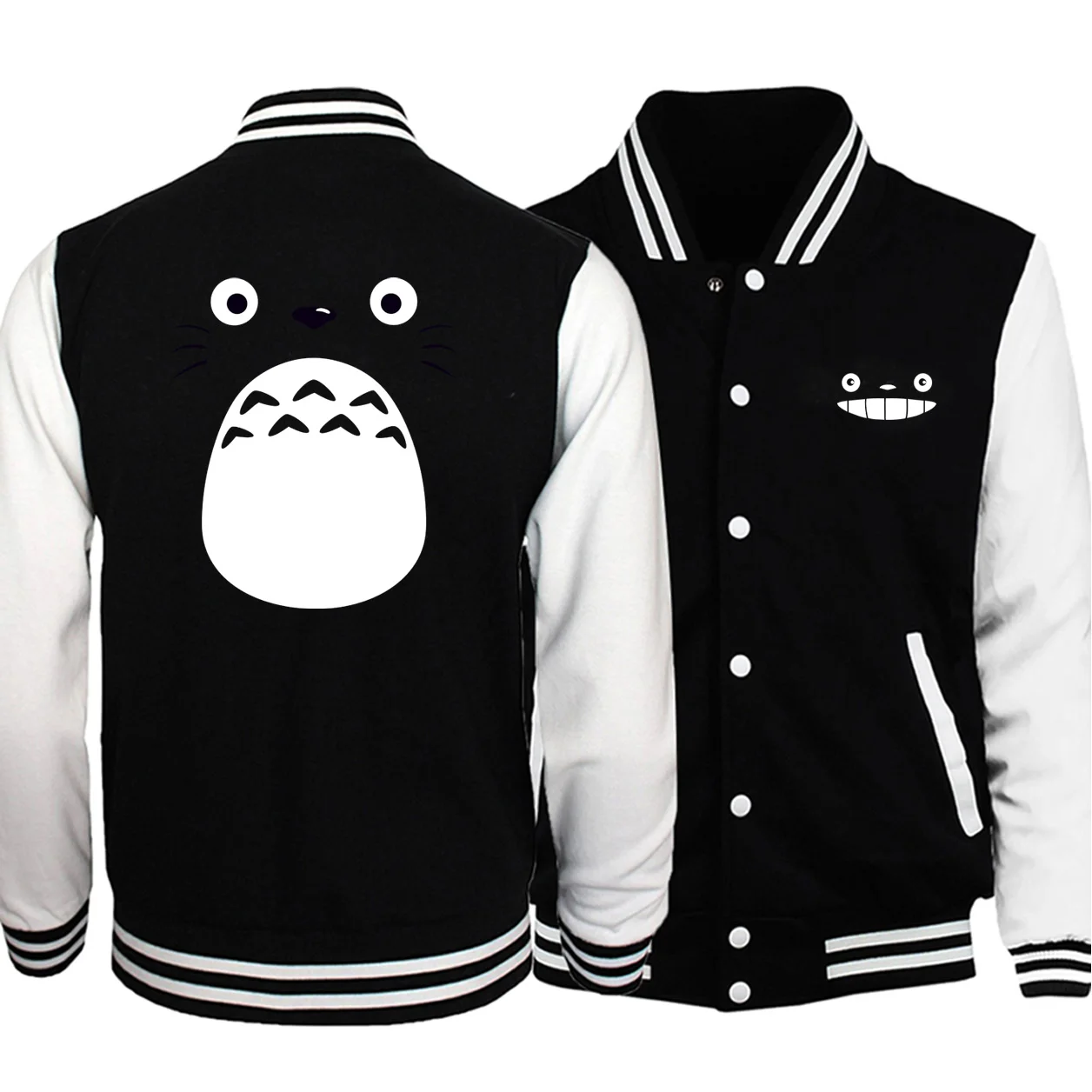 

Miyazaki Hayao Totoro Baseball uniform Printed Men Japan Anime Cute Kawaii Jackets Coats Autumn Fleece White Black Streetwear