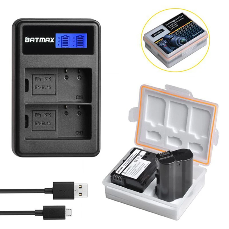 Batmax 2 шт. EN-EL15 ENEL15 Батарея+ ЖК-дисплей двойной Зарядное устройство+ коробка для Nikon D500 D750 D600 D610 D800 D800E D810 D7000 D7100 D7200