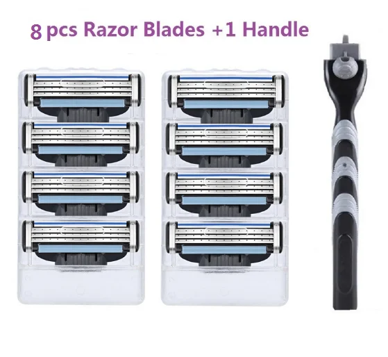 1 handle + 8 blade manfacial care shaving cassettes men blades Compatible gillettee Mach 3 | Красота и здоровье