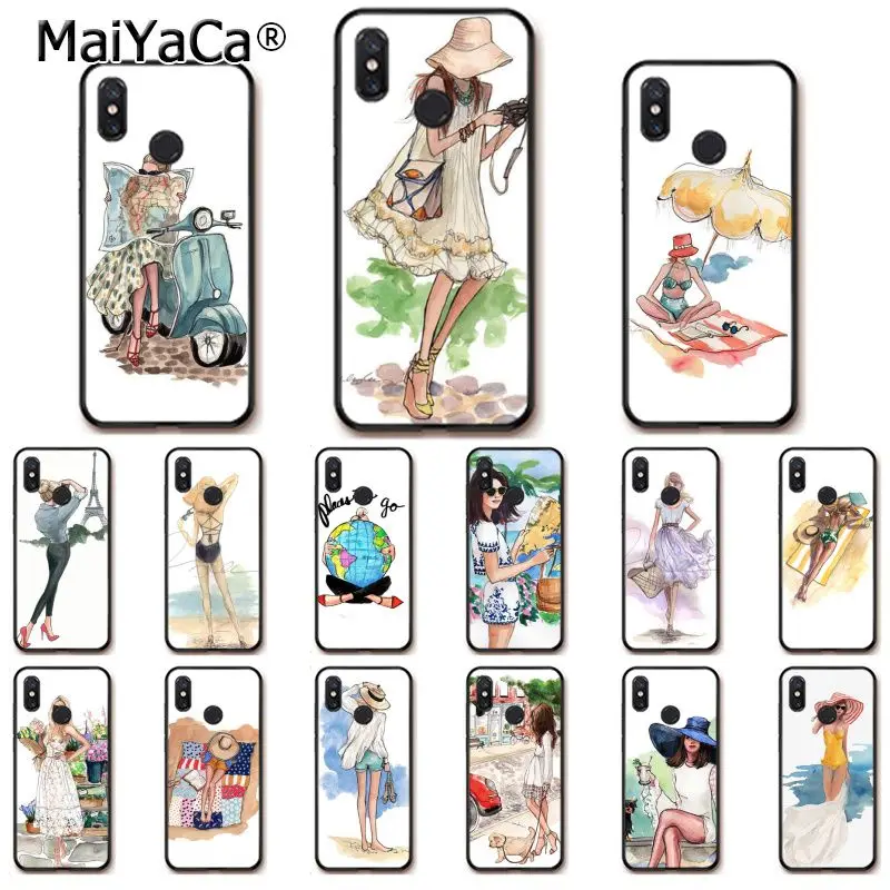 

MaiYaCa Spring Summer Fashion Woman Travel Girl Map Phone Case for Xiaomi Redm4X 6A RedmiGo Redmi5 5Plus Note4 5 7 mi A1 A2Lite