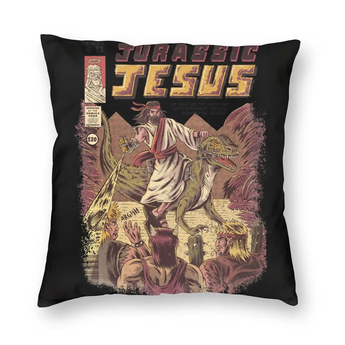 Квадратная подушка с изображением Юрского периода Иисуса японской манги монстра
