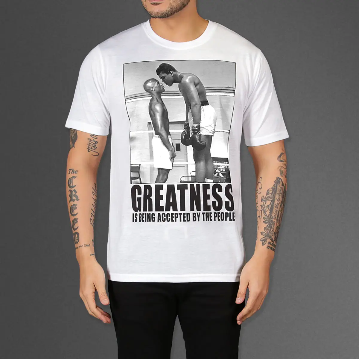 

Floyd Mayweather VS Muhammad Ali Greatness Mike Tyson Manny Pacquiao White Tshirt