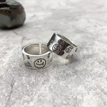 

Fashion Personality Irregular Retro Sterling Silver Ring Smiley face clown pig nose lovers open ring