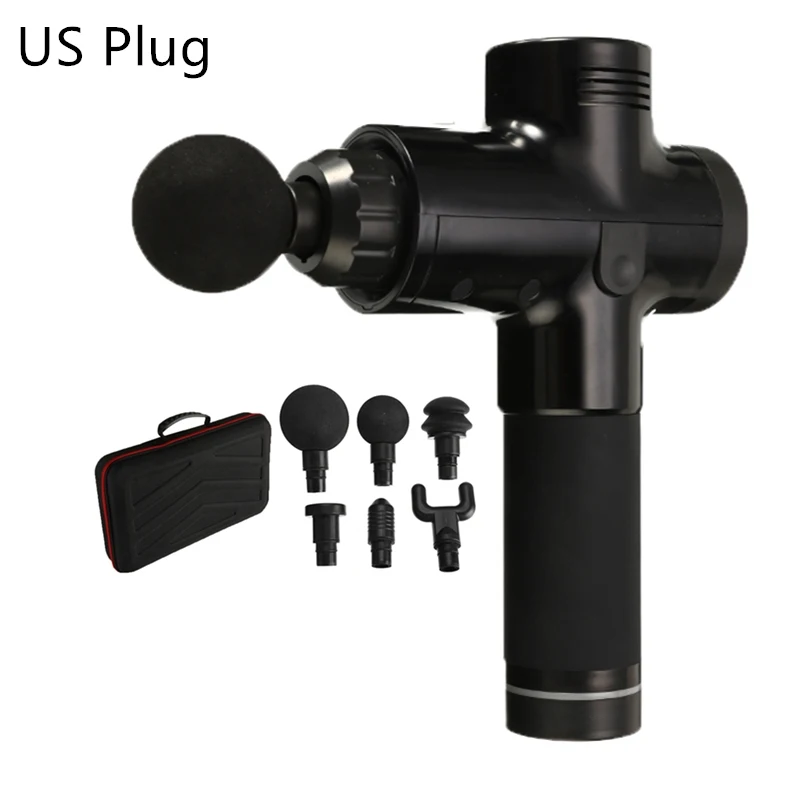 Black with US Plug Массажный пистолет Tissue 3 Gears мышечный массажер облегчение боли для тренировок и упражнений терапия Расслабление тела Корректирующее 6 головок с мешком - Цвет: Black with US Plug