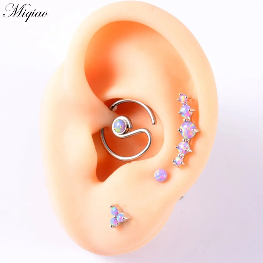 Miqiao 4pcs Explosive New Product Sweet Stainless Steel Nose Ring Ear Bone Stud Earrings Multifunctional Set Piercing Jewelry