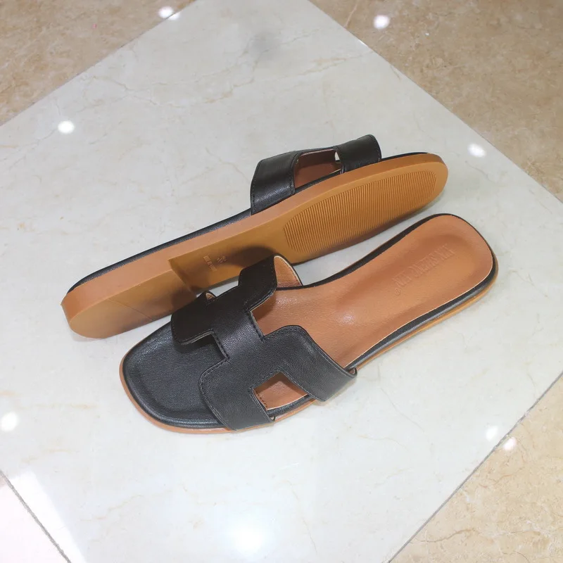 

Sandals Women's Summer Fashion Outer Wear Genuine Leather H Slipper New Style Travel Versatile Flat Sandals Single-strap Slipper