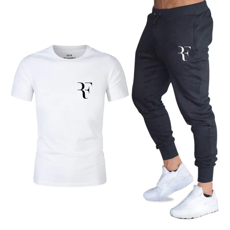 

2019 new men's clothing Roger Federer brand suit sportswear short-sleeved T-shirt + running pants 2 sets of casual T-shirt suit