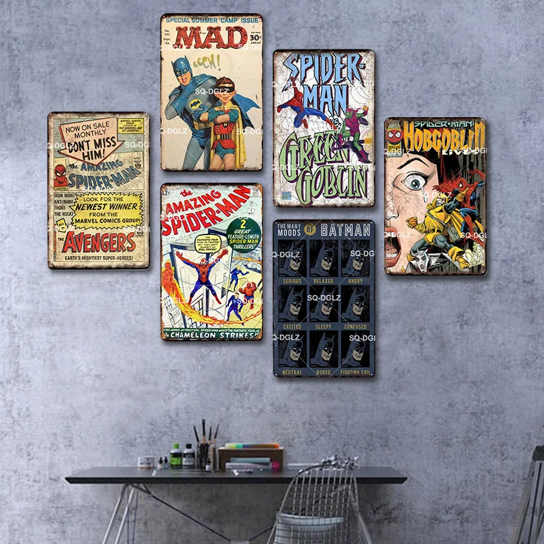 [SQ-DGLZ] супер герой оловянный знак американский Декор на стены с персонажами мультфильмов металлические поделки живопись таблички художественный плакат