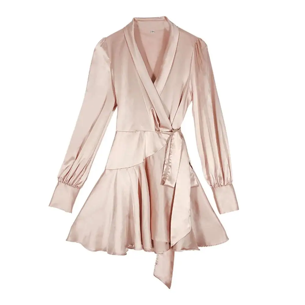 Dresses Brand Fashion Women High-end Spring Autumn New Slim Elegant Silk Tie Long Sleeve Dress