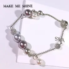 Женский SWA нежный браслет с жемчугом и кристаллами, невидимая магнитная пряжка, Женская цепочка на запястье, ювелирное изделие, элегантный подарок